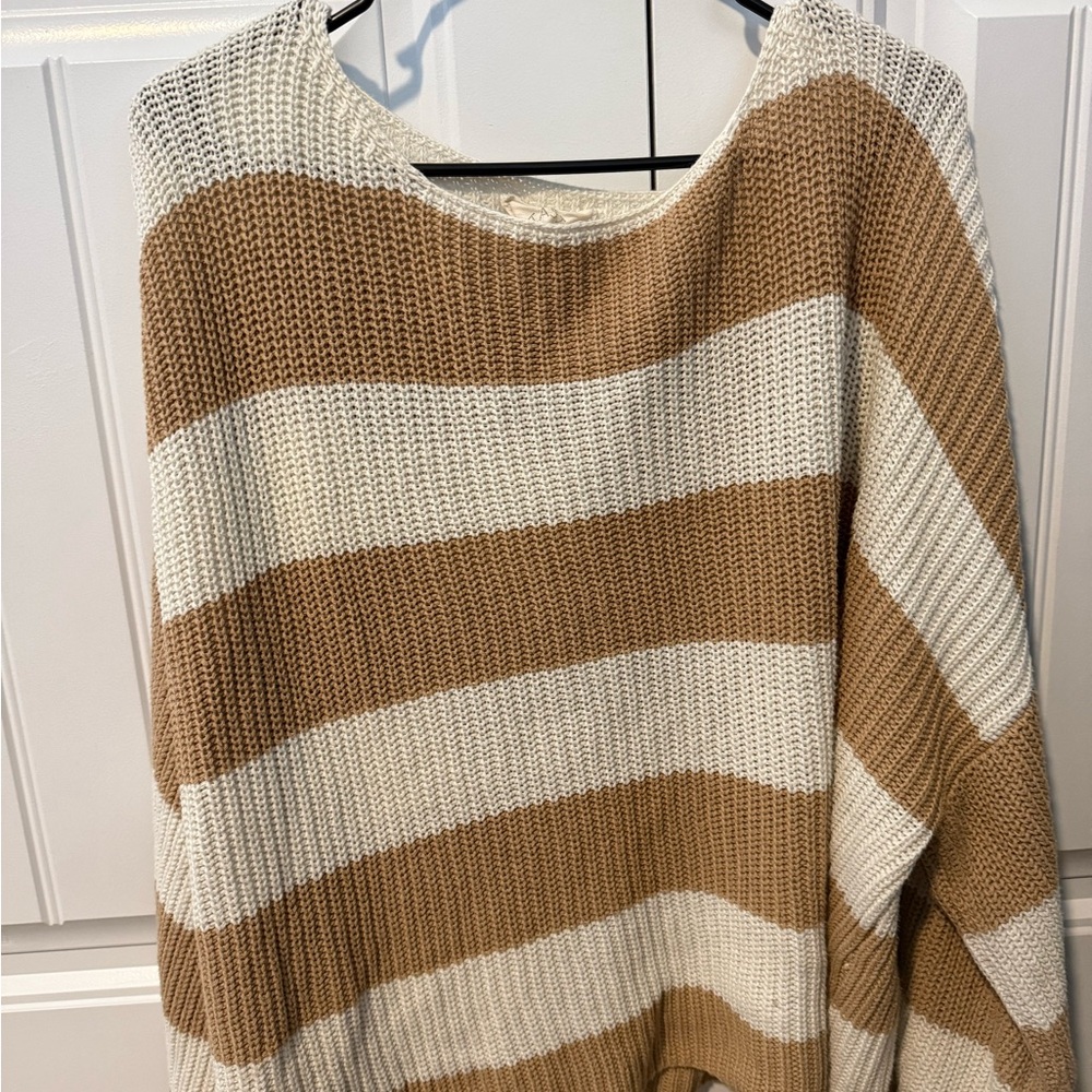 Fantastic Fawn Women's Sweater in Brown and Cream Stripes